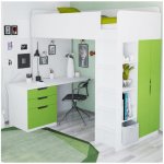 Кровать-чердак ВПК К1 с письменным столом и шкафом Polini Simple белый/лайм