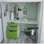 Кровать-чердак ВПК К1 с письменным столом и шкафом Polini Simple белый/лайм