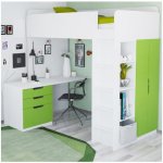 Кровать-чердак ВПК К1 с письменным столом и шкафом Polini Simple МДФ белый/лайм
