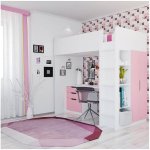 Кровать-чердак ВПК К1 с письменным столом и шкафом Polini Simple белый/розовый
