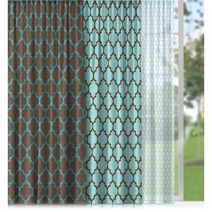 Купить Шторы Праймтекс Волшебная ночь East Gabardin Etno 150*270 бирюзовый/коричневый