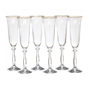 Купить Набор бокалов для шампанского Арти М 674-038 Анжела оптик (6 шт.) 190 мл прозрачный/золото