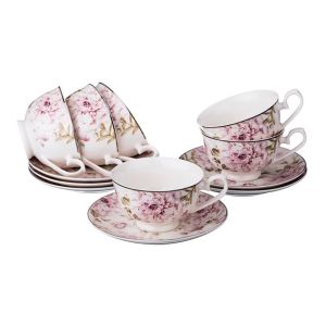 Купить Чайный набор Арти М 115-279 на 6 персон (12 предметов) 230 мл белый/розовый/зелёный