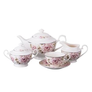 Купить Чайный набор Арти М 115-280 на 6 персон (15 предметов) белый/розовый/зелёный