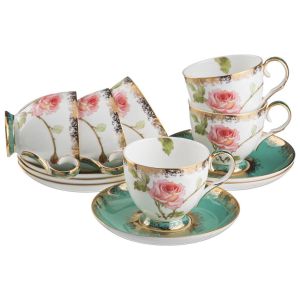 Купить Чайный набор Арти М 22-1001 на 6 персон (12 предметов) Амелия белый/розовый/зелёный