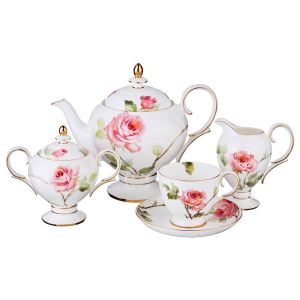 Купить Чайный набор Арти М 22-1021 на 6 персон (15 предметов) Амелия белый/розовый/зелёный