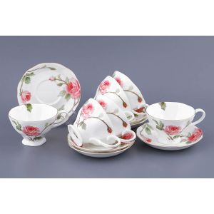 Купить Чайный набор Арти М 22-1030 на 6 персон (12 предметов) Амелия белый/розовый/зелёный