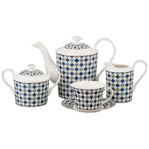 Купить Чайный набор Арти М 760-437 на 6 персон (15 предметов) цвет белый/синий