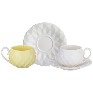 Купить Чайный набор Арти М 374-035 на 2 персоны (4 предмета) 200 мл цвет белый/жёлтый