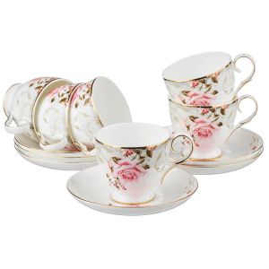 Купить Чайный набор Арти М 22-1074 на 6 персон (12 предметов) Амелия 250 мл цвет белый/розовый