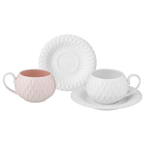 Купить Чайный набор Арти М 374-070 на 2 персоны (4 предмета) 200 мл Розовый цвет белый/розовый