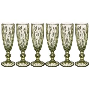 Купить Набор бокалов Арти М 781-115 (6 шт.) для шампанского Ромбо 150 мл 20 см цвет зелёный