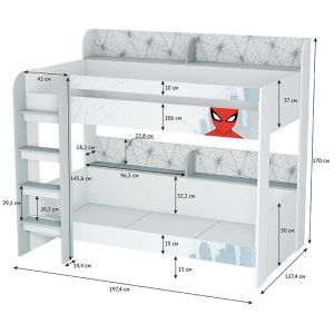 Купить Кровать двухуровневая Фея Polini kids Marvel  5005 цвет человек паук/белый