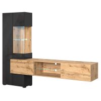 Стенка НК-Мебель Point ТИП-70 дуб вотан/черный глянец